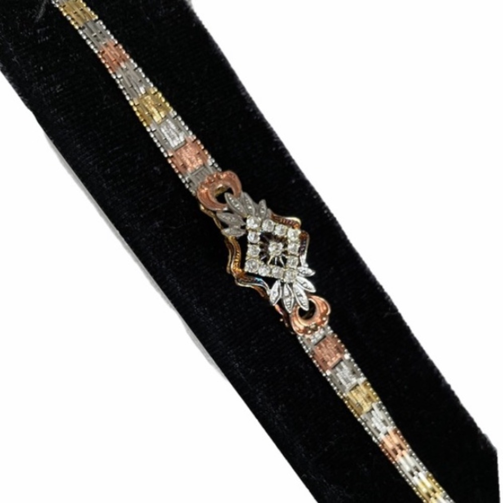 Tricolor and Diamond Accent Style Bracelet Stamped Italy Vintage Estate Jewelry